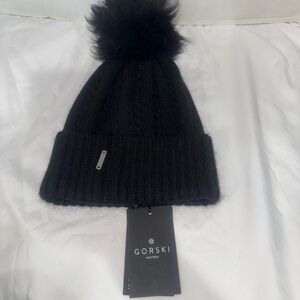 GORSKI Black Knit Beanie with Fluffy Pom